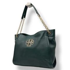 美品　トリーバーチ　ショルダーバッグ　グリーン　ブリヨン　レザー　チェーン　s1