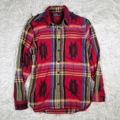 90s ポロラルフローレン エスニックシャツ ネイティブ柄 ダメージ加工【M】赤