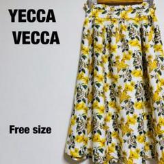 YECCA VECCA フレアスカート 花柄 イエロー フリーサイズ【932】