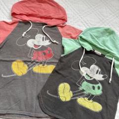 デニムダンガリー　ミッキー　半袖Tシャツ　パーカー　お揃い　セット　120.90