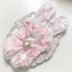 ♡ぬい服　10〜12cm用　ホワイト×ピンク　うさぎ　チェーンフック付き♡のサムネイル
