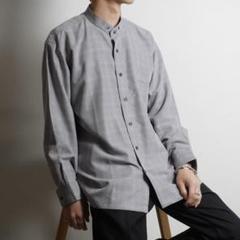 vintage バンドカラーシャツ チェック グレー/DW228
