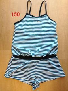 150　美品　水着 ワンピース　ボーダー　ストライプ　水色　ラメ　女の子　女児