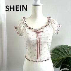 【SHEIN シーン】 キナリ カットソー ピンク 花柄 バラ ショート丈 XS