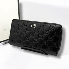 0425【極美品】グッチ　長財布　ドリアン　シマ　ラウンドジップ　黒　GG 0425【極美品】グッチ長財布ドリアンシマラウンドジップ黒GG
