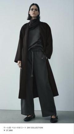 【美品✨】ZARA　MANTECO　ロングガウンコート　ベルト　女優襟　黒 ZARA MANTECO マンティコ 女優襟 ロングコート 黒 Mサイズ
