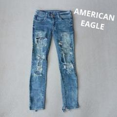 美品！希少 アメリカンイーグル ジェギング アンクル ダメージ ライトブルー