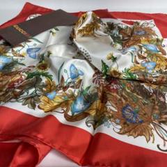2504-122｜美品｜グッチ スカーフ シルク レッド マルチカラー
