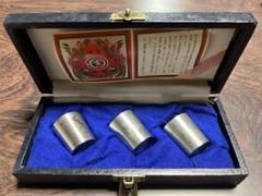 酒器　本錫製　骨董品　時代物 A988. 時代物 東横 本錫 酒器 六客セット 錫製ぐい呑み ケース付