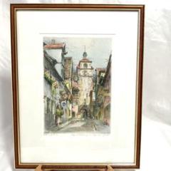 ローテンブルクの街並み　絵画　版画　エッチング　ドイツ画家ポール・ガイスラー作 ローテンブルクの街並み 絵画 版画 エッチング ドイツ画家ポール