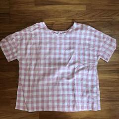 【無印良品】Tシャツ トップス　チュニック　チェック柄　無印　ピンク　150