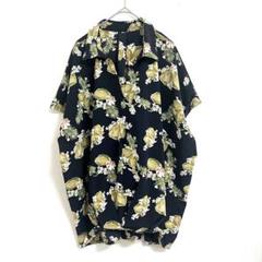 しまむら　Avail　アベイル　黒　アロハ　花柄　スキッパー　ブラウス　3L