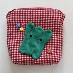 ピーマン × ギンガムチェック ポーチ マチ付き チャック付き【ハンドメイド】のサムネイル