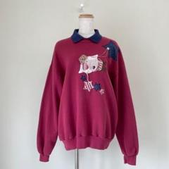 90s レトロ 襟付きスウェット パッチワーク 刺繍 レディース 古着 90s レトロ 襟付きスウェット パッチワーク 刺繍 レディース