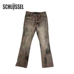 【SCHLUSSEL】シュリセル ブラックフレアデニムパンツ Y2K ストレッチ ヘムシャーリングギャザーストレッチフレアパンツ ／ Hem