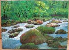 絵画 F4サイズ 伊吹浩一 長柄川上流(横) 画歴書及びサイン入 絵画 F4サイズ 伊吹浩一 長柄川上流(横) 画歴書及びサイン入
