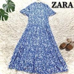 美品✨大きいサイズ　ZARA マキシ丈 ストライプ フラワープリント ワンピース ZARA・ザラ ボタニカルフラワーストライプシャツワンピース 花柄