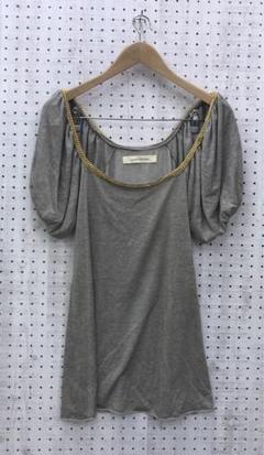 ロックギャル古着 ゴールドチェーントリム　ボリュームスリーブ霜降りミニワンピ