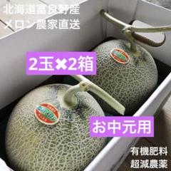 北海道 富良野メロン赤肉1.4kg超✖︎2玉✖︎2箱有機肥料超減農薬