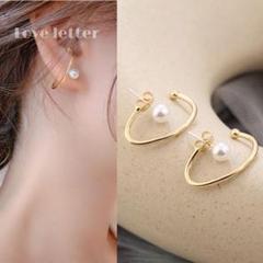 No.295 パールゴールドイヤーカフピアス 2way 韓国 上品