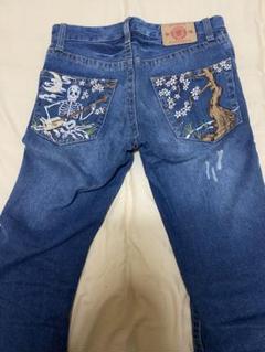 豊天商店　和柄デニムパンツ　SIZE ５Ｌ 豊天商店 ジーンズ 和柄 登り鯉 花柄 刺繍 メンズ デニムパン
