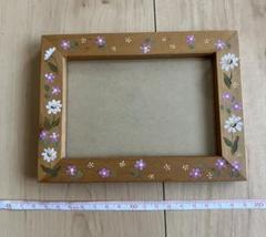 花柄 木製フォトフレーム 約20cm x 15cm トールペイント