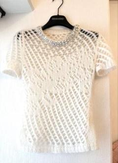 未使用タグ付き　エルマンノ シェルヴィーノビジュ付き刺繍ニット イタリア製 未使用タグ付きエルマンノ シェルヴィーノビジュ付き刺繍ニット
