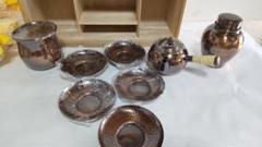 開 新 堂 純銅製 『 茶 器 』揃い 桐 箱 入 ・未使用品 箱付未使用】開新堂 純銅製 茶器セット 急須 茶こぼし 茶筒 茶托