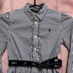 120／6サイズ Polo ストライプ長袖ワンピース ベルト付き