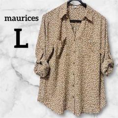 美品❗️maurices【L】花柄 長袖シャツ ブラウン 袖ロールアップ