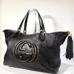 超希少❗️GUCCI☆レザートートバッグ ファーポーチ＆タッセルチャーム付き 超希少❗️GUCCI☆レザートートバッグ ファーポーチ＆タッセル