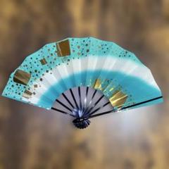 日本舞踊用 青と金の舞扇子