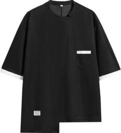 夏服 メンズ Tシャツ 半袖 五分袖 大きいサイズ ゆったり ブラック L