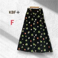 KBF+ 花柄 ロングスカート ブラック Aライン おしゃれ 薄手 ウエストゴム