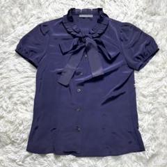 theory luxe セオリーリュクス フリル ボウタイ ブラウス 半袖 紫