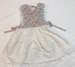 ハンドメイド　エプロンワンピース　レース　ピンク　花柄　110cm