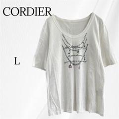コルディア　プリント　Tシャツ　半袖　カットソー　L　ホワイト