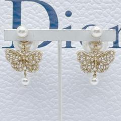 Christian Dior ピアス　トライバル　パール　バタフライ　蝶々