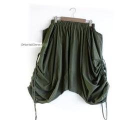 男女兼用】サイド紐くしゅくしゅ調節・変形サルエルパンツGreen☆