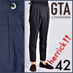 【国内正規総代理店アイテム】 gta⭐herrick‼️42‼️ツータック×ベルトレス‼️ネイビーウール通年利用可能 - スラックス