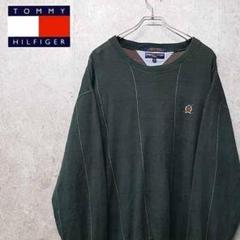 古着 トミー ヒルフィガー 刺繍 ニット トレーナー グリーン XXL 90s