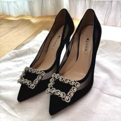【美品】DIANA ビジュー パンプス 黒 24cm 結婚式 パーティー 美品】DIANA ビジュー パンプス 黒 24cm 結婚式 パーティー