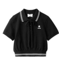LILY BROWN×MARY QUANT クロップドリボンポロシャツ ブラック