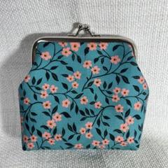 《ハンドメイド》がま口ポーチ＊小花柄＊ブルーグリーン×ピンク