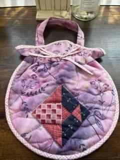 パッチワーク お祭り 浴衣に ピンク花柄 キルティング ハンドメイド