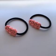 ハンドメイド　蓄光パラコード　ヘアゴム　2本セット　ネオンピンク