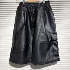 90s00s ビンテージ 国産 レザー カーゴショーツ ブラック 黒