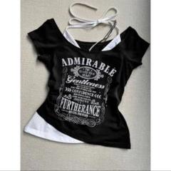 y2k平成ギャル 姫 d.i.a系 オフショルダー Tシャツ ブラック