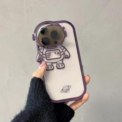 ﻿iPhone15pro ケース 黒 宇宙飛行士レンズスタンドスマホケース