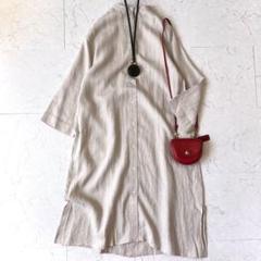 プレインピープル 美品 リネン 7分袖 バンドカラー シャツ ワンピース プレインピープル 美品 リネン 7分袖 バンドカラー シャツ
